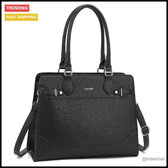 Handbags - Structured Vegan Leather Satchel Tote Bag Top Handle Shoulder Work Bag